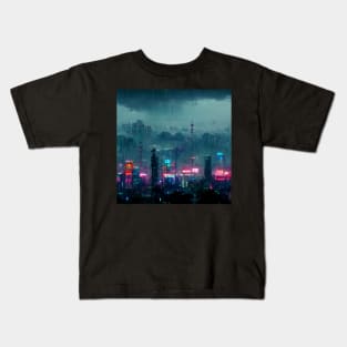 Rain Stream - Cyberpunk Cityscape Kids T-Shirt